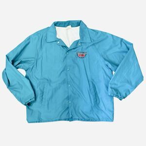 Vintage 90s Coach Jacket Nylon Windbreaker Blue Made in USA Embroidered Logo XL